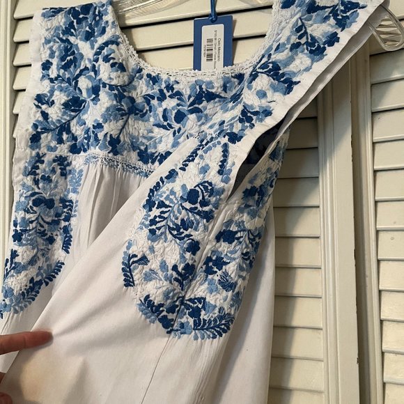 Mi Golondrina Blue & White Cielo Mexicano Flores Blouse - Size Small - Picture 3 of 12